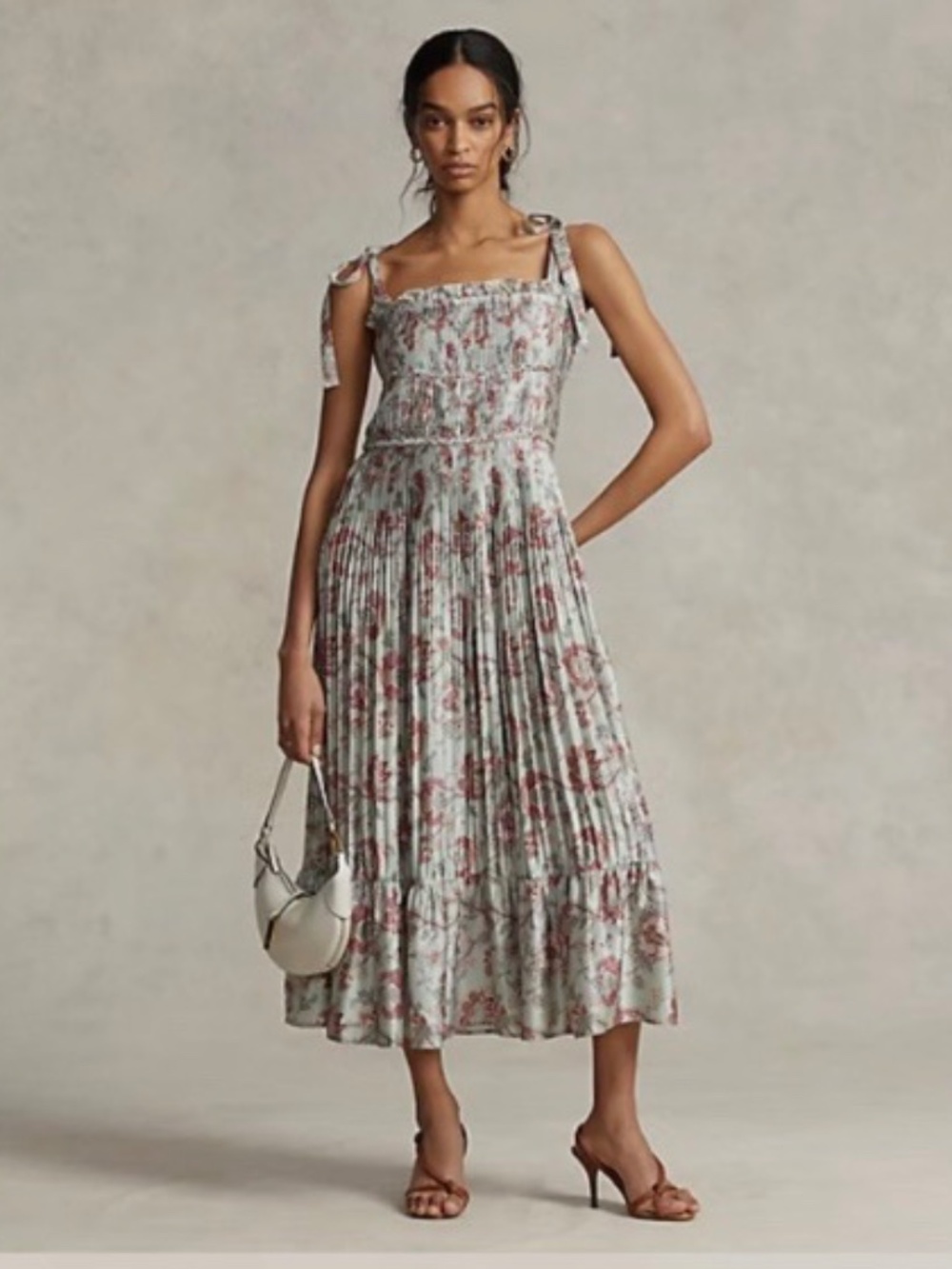 Polo Ralph Lauren Pleated Satin Tie Strap Paisley Midi Dress Size 8 (authentic)